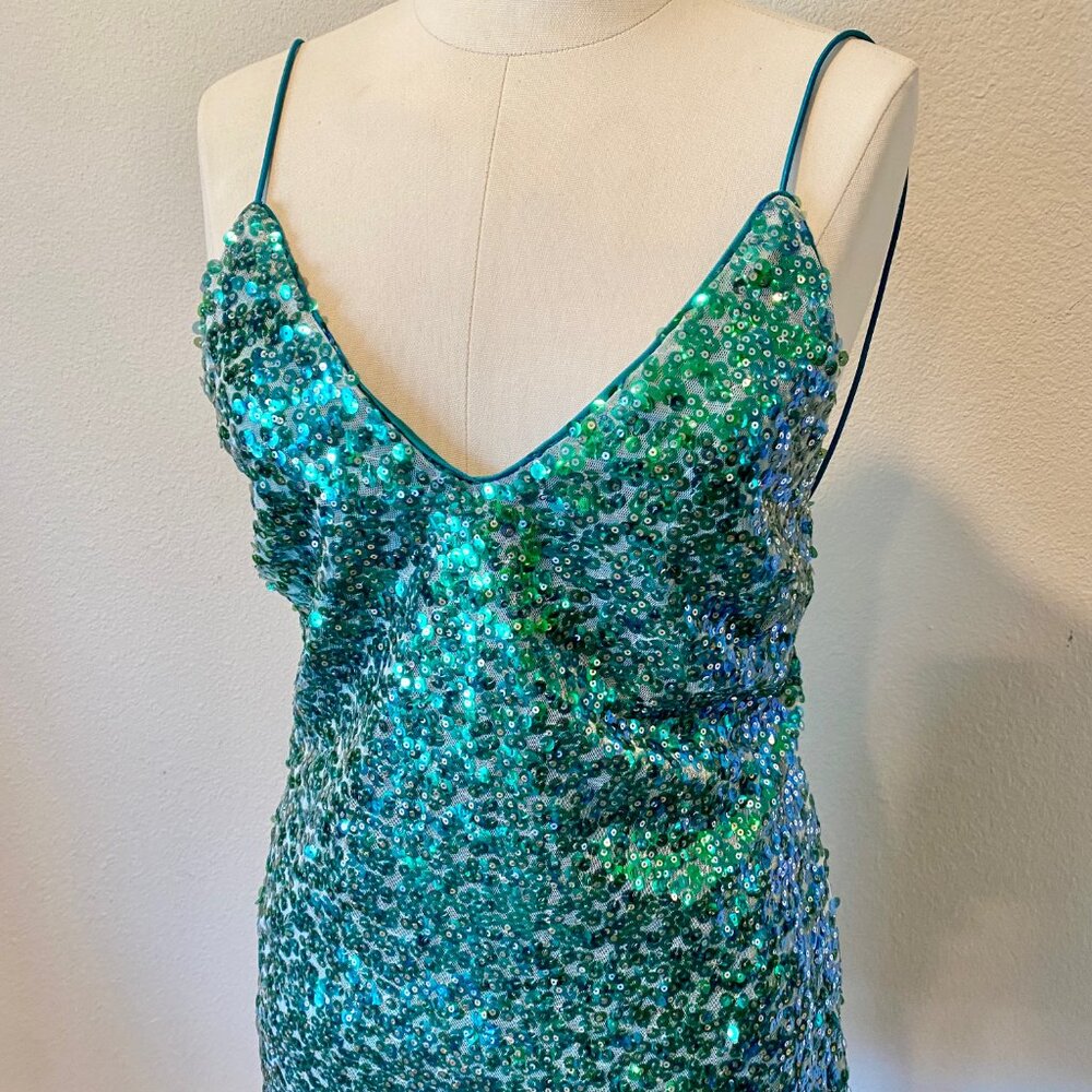 Lulus Force of Fashion Green Backless‎ Sequin Mini Dress Size Small Stretchy - Picture 9 of 9